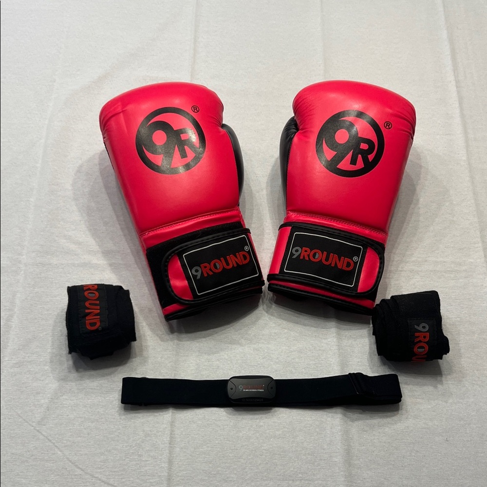 9Round Fitness PINK Boxing Gloves, Wrap, & Heart Rate Monitor